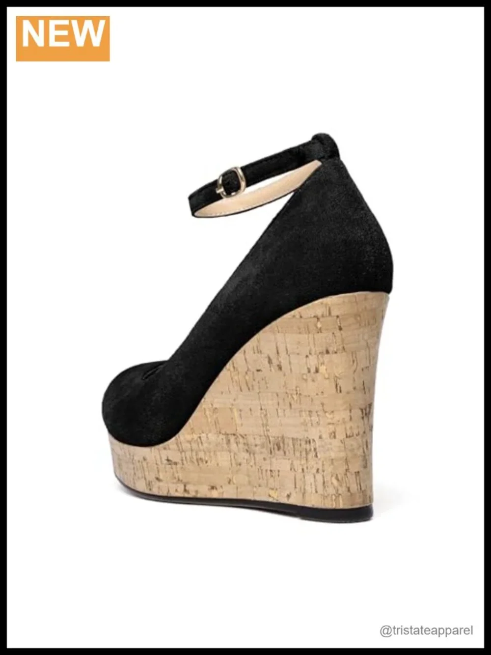 AUMOTED Women's Platform Wedge Heels Round Toe Buckle Ankle Strap Suede Pumps